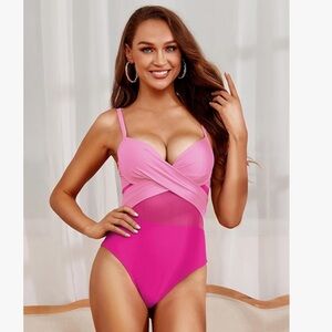 Hilor Hot Pink Gradient One Piece Swimsuit 💖 NWT Size 10 | Crisscross Cutout 🌸
